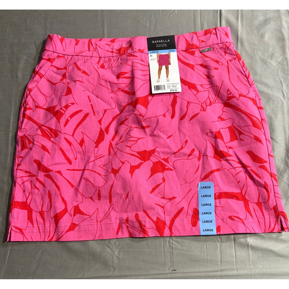 Rafaella Womens Carmine Rose Tropical Leaf Skort Pink Red Large RSBSE105